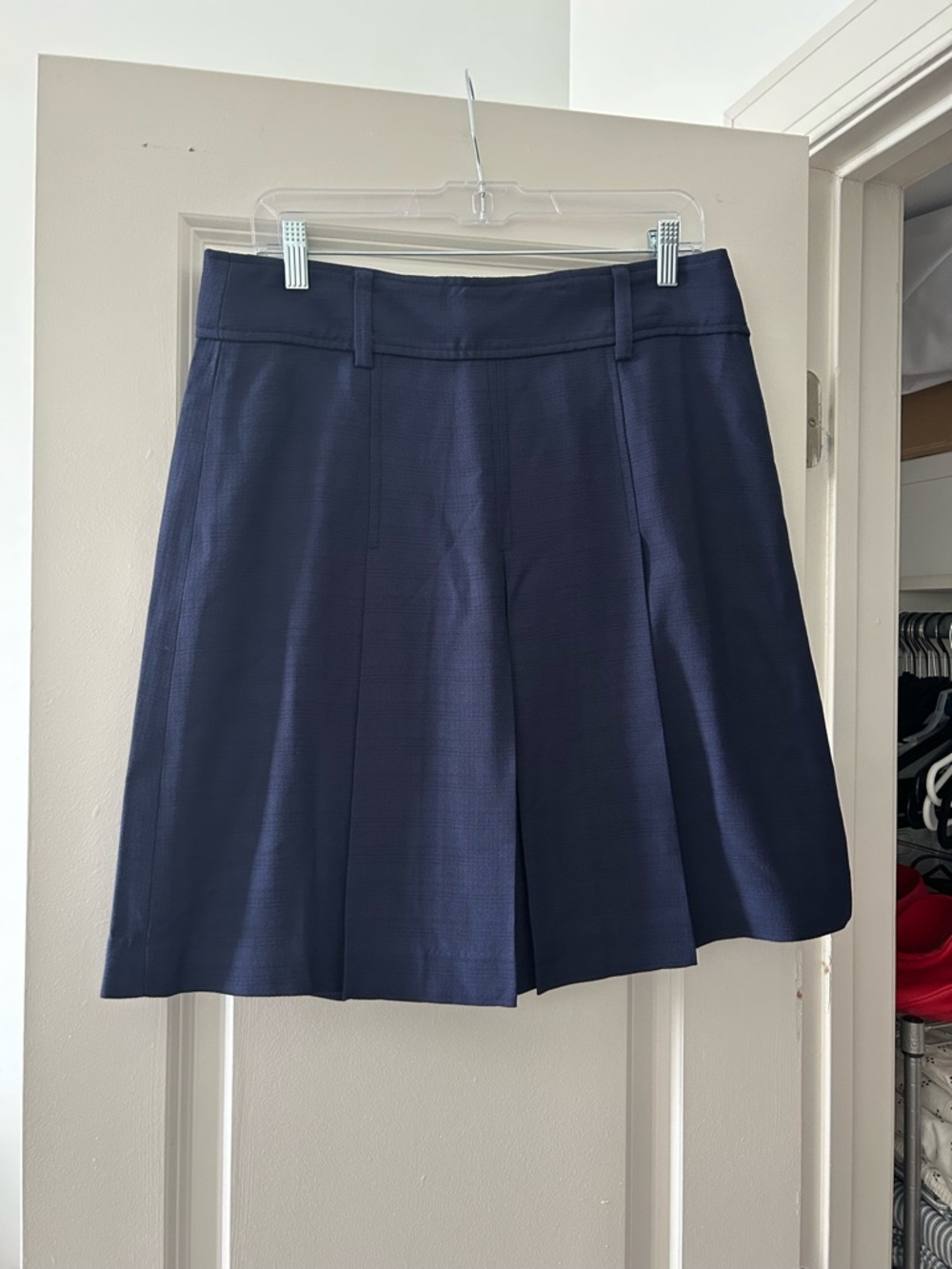 J. Crew Navy Pleated Skirt, US8